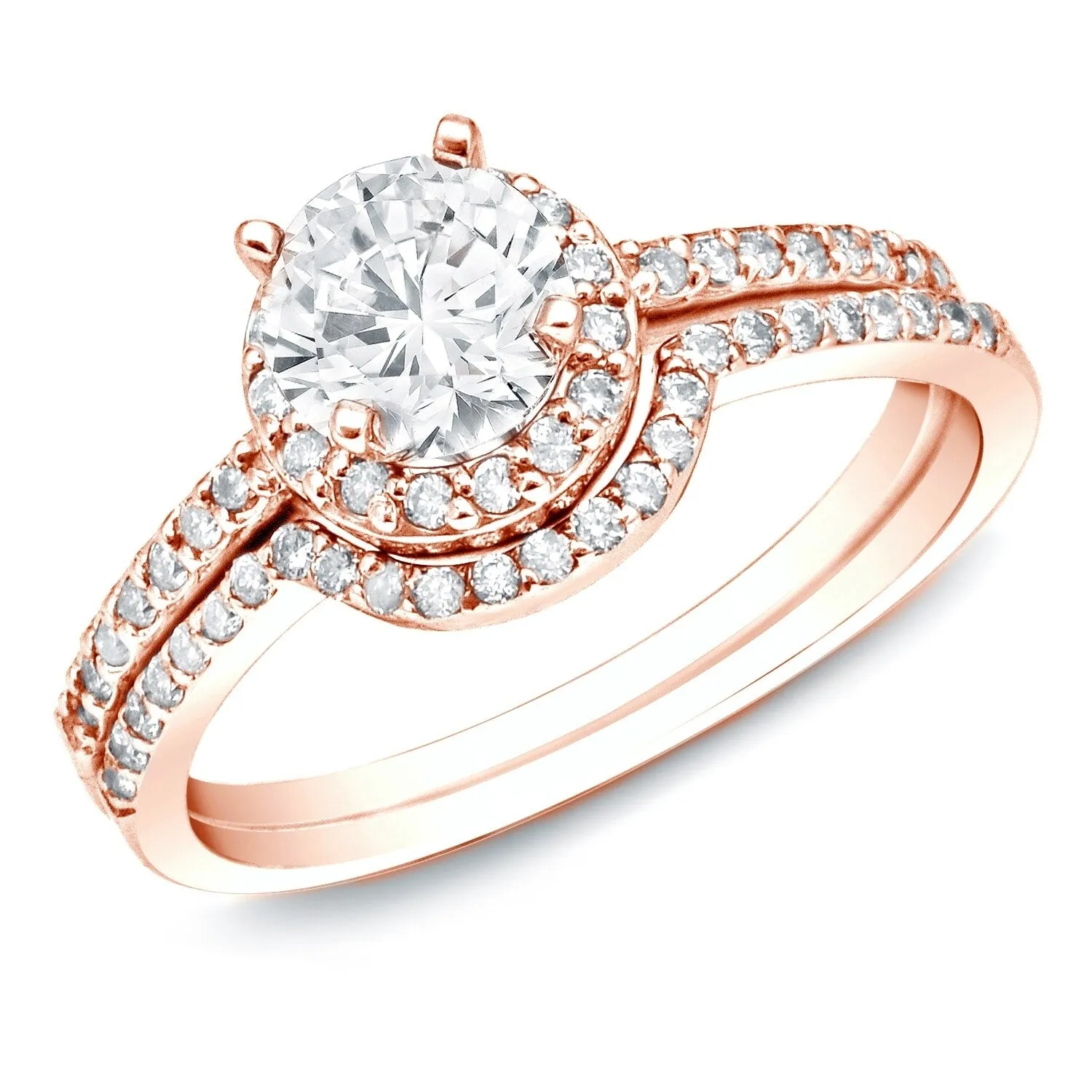 Auriya 14k Rose Gold 1ctw Round Diamond Halo Engagement Ring Set sold by Zulily product image thumbnail 4