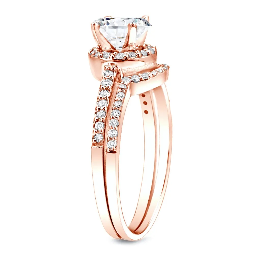 Auriya 14k Rose Gold 1ctw Round Diamond Halo Engagement Ring Set sold by Zulily product image thumbnail 5