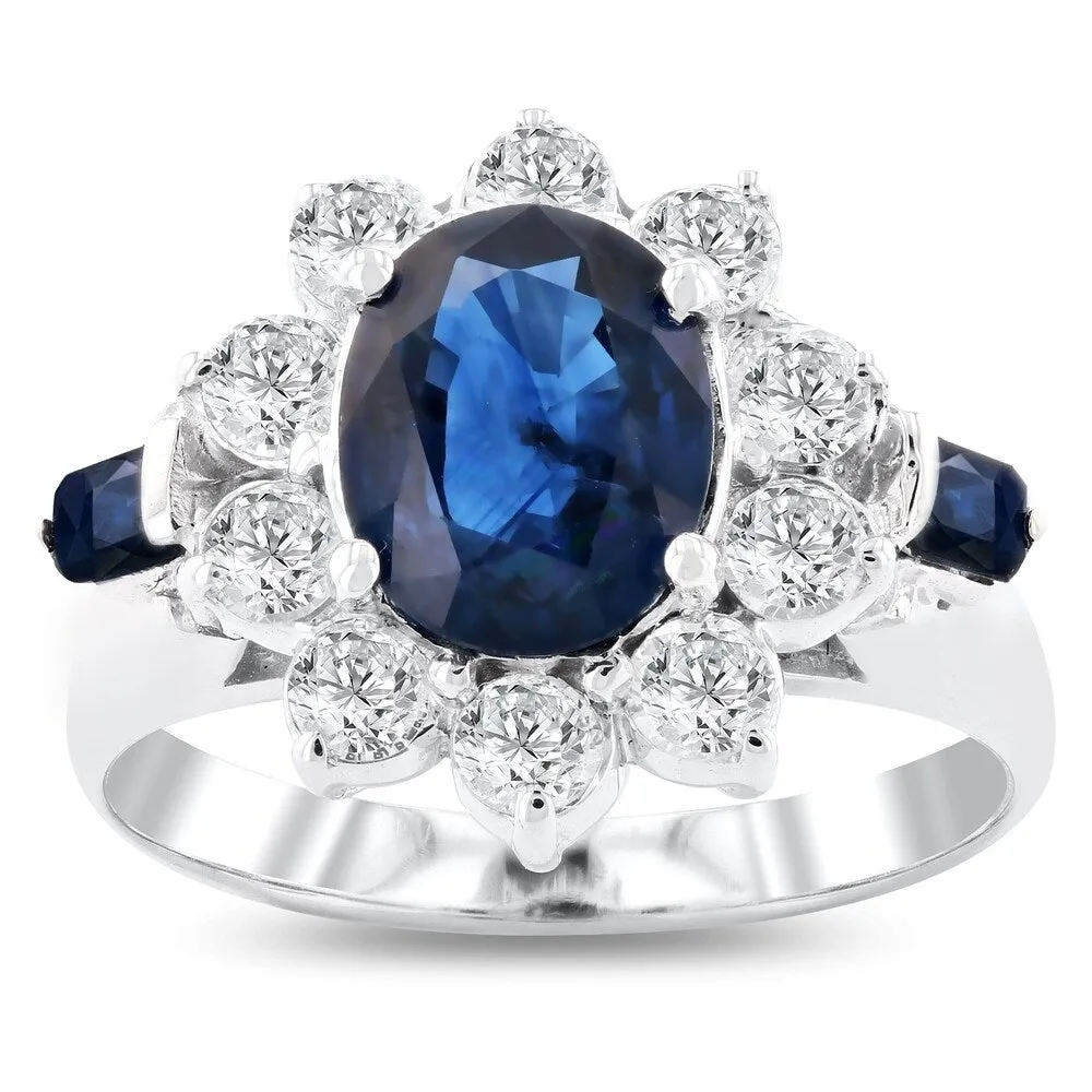 Auriya 14k White Gold 2 1/6ct Oval-Cut Blue Sapphire and 3/4ct TWD Halo Diamond Engagement Ring sold by Zulily