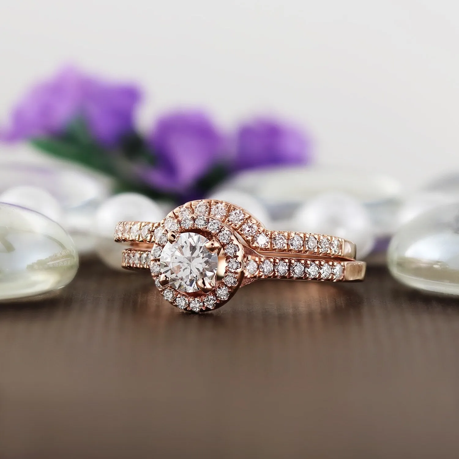 Auriya 14k Rose Gold 1ctw Round Diamond Halo Engagement Ring Set sold by Zulily product image thumbnail 2