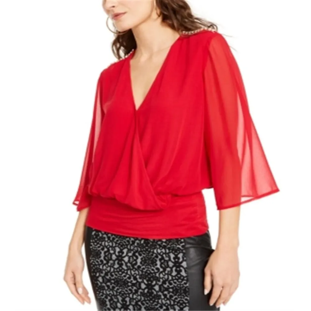 Thalia Sodi Sheer-Sleeve Embellished Top Jester Red Size 2XL sold by Zulily