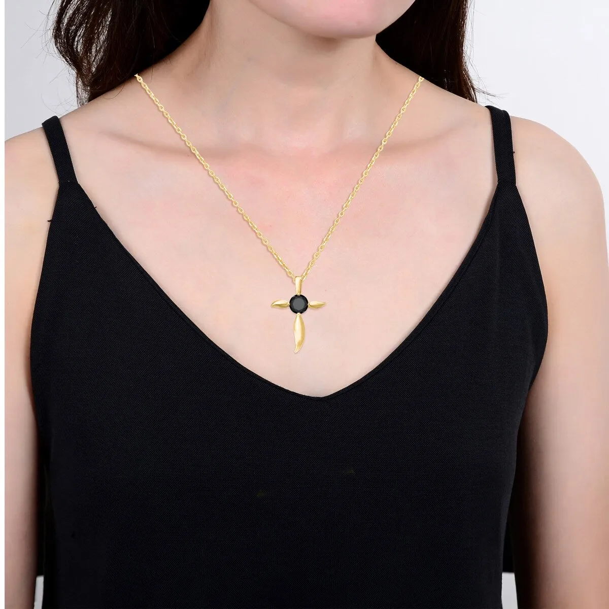 1.0CT Natural Black Diamond 18K Gold-Plated Cross Pendant Necklace sold by Zulily product image thumbnail 4