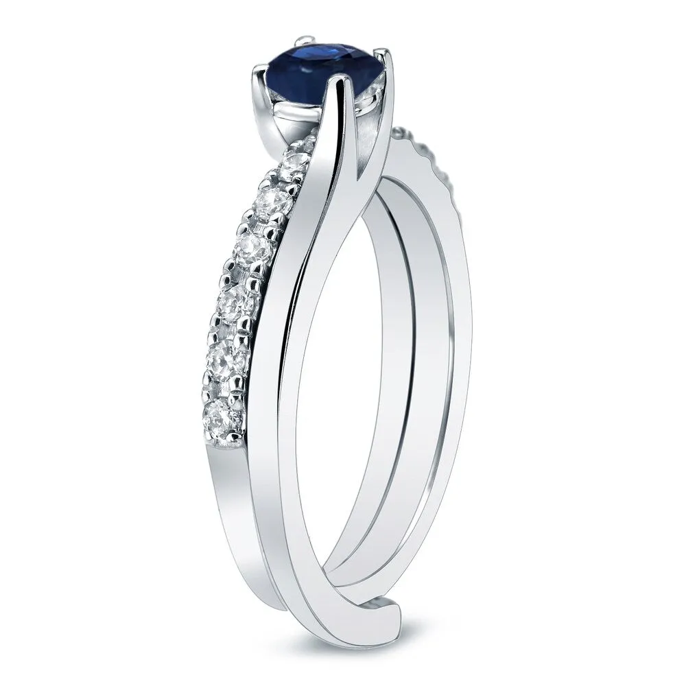 Auriya Platinum 3/5ct Blue Sapphire and 2/5ctw Diamond Engagement Ring Set sold by Zulily product image thumbnail 2