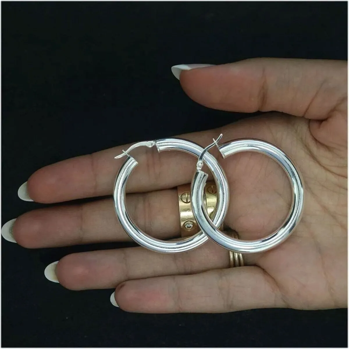 5MM Thick 925 Sterling Silver 40MM French Lock Hoop Earrings sold by Zulily product image thumbnail 3