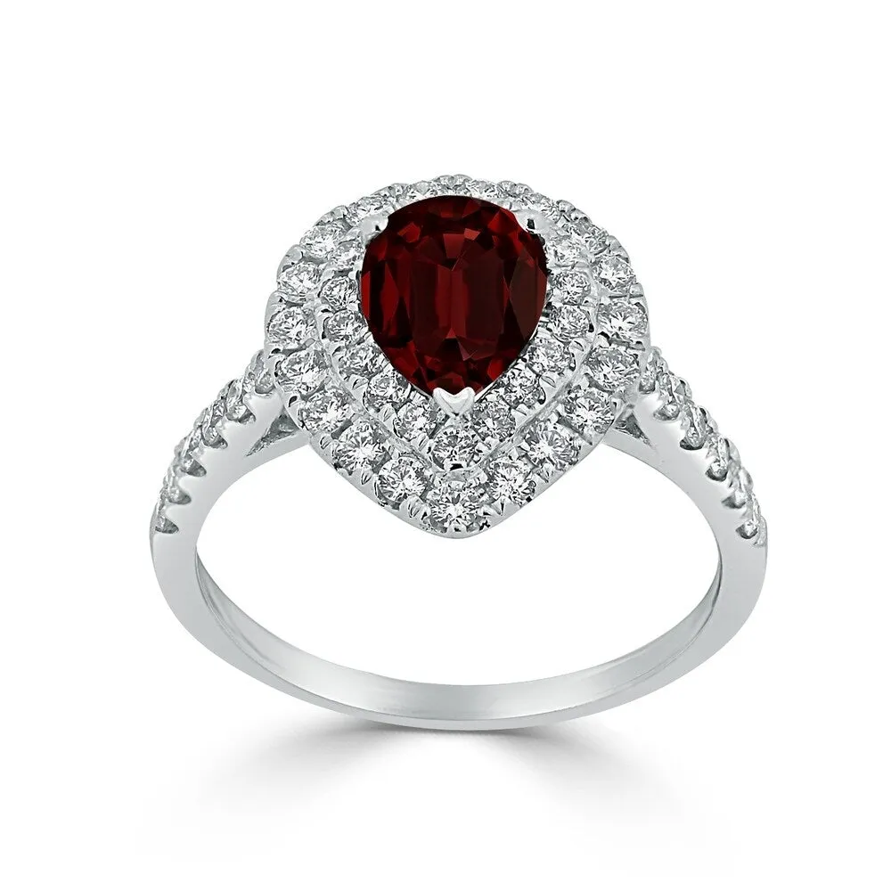 Auriya 1 1/3ct Pear Shape Red Garnet Halo Diamond Engagement Ring 5/8ctw 18K Gold sold by Zulily