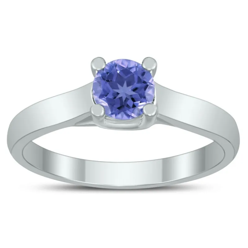 Round 5MM Tanzanite Cathedral Solitaire Ring in 10K White Gold sold by Zulily