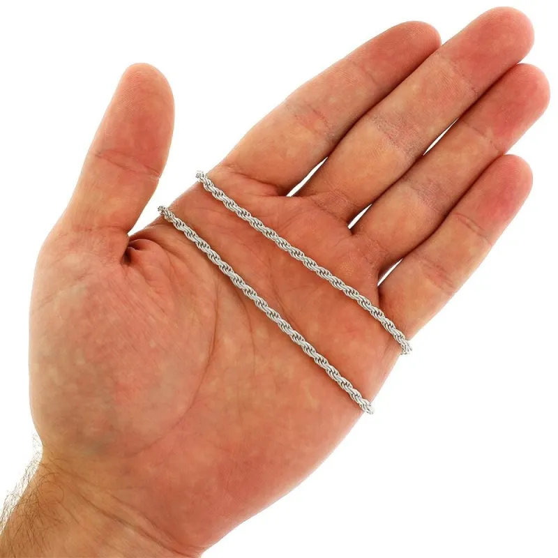 Solid 925 Sterling Silver 3mm Diamond-cut Link Rhodium Chain Necklace sold by Zulily