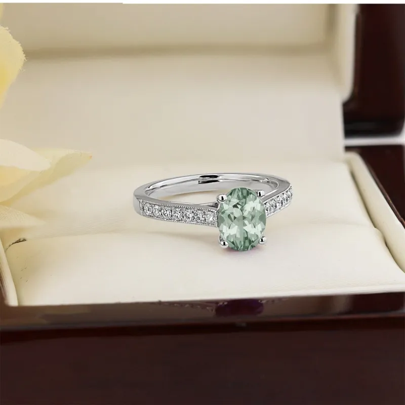 Auriya 3/4ct Fancy Oval Green Amethyst and Diamond Engagement Ring 1/4ctw 14k Gold sold by Zulily