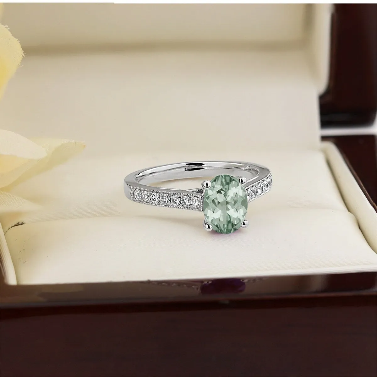 Auriya 3/4ct Fancy Oval Green Amethyst and Diamond Engagement Ring 1/4ctw 14k Gold sold by Zulily