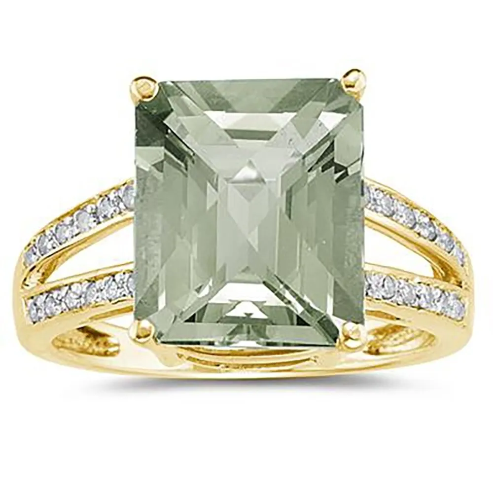 Emerald Cut Green Amethyst and Diamond Ring 10k Yellow Gold sold by Zulily
