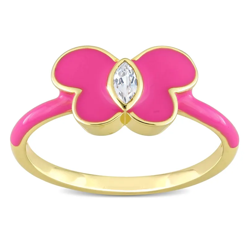 Miadora Created White Sapphire Butterfly Enamel Ring in Yellow Plated Sterling Silver sold by Zulily