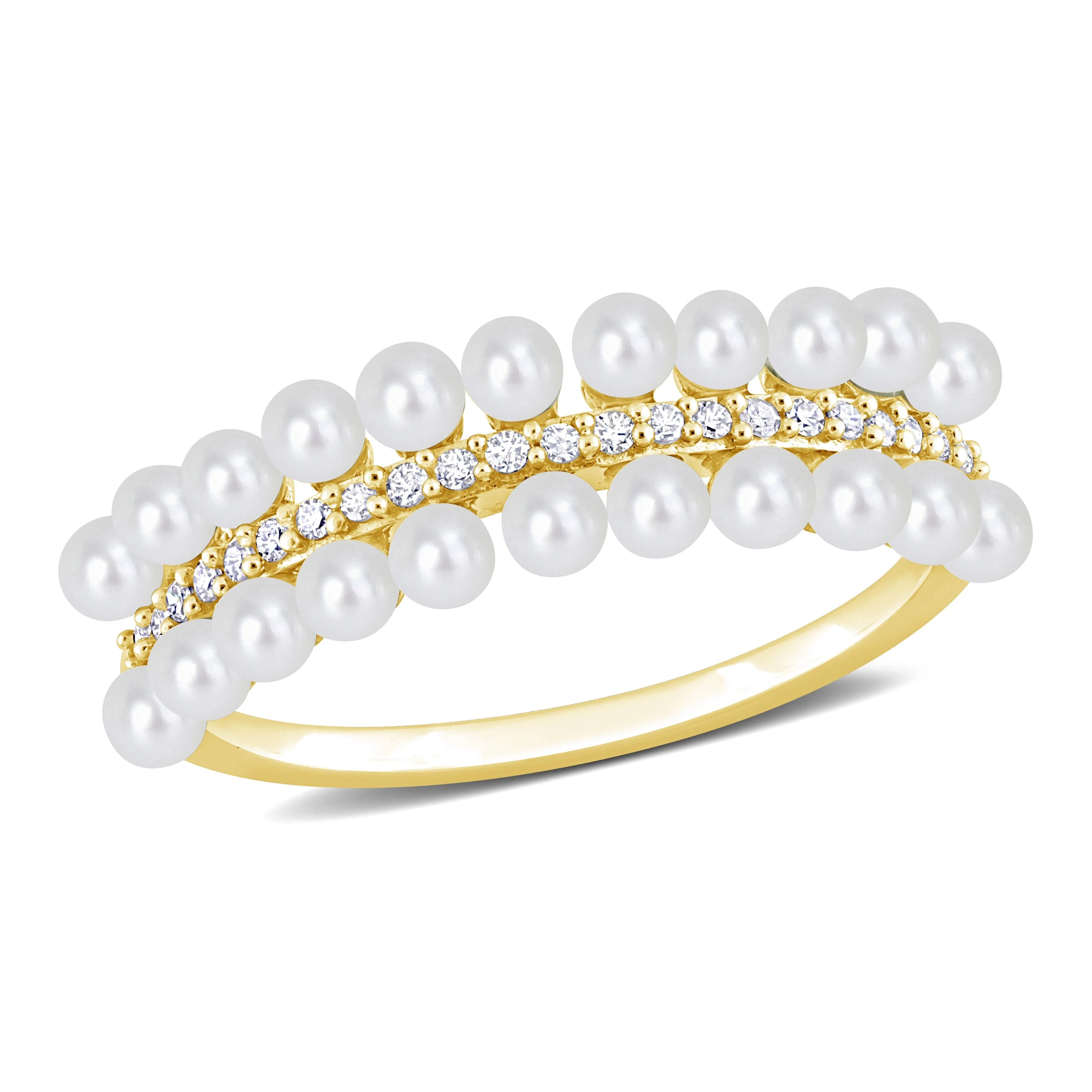 Miadora White Cultured Freshwater Pearl and 1/10ct TDW Diamond Multi-row Eternity Ringing 10k Yellow Gold sold by Zulily