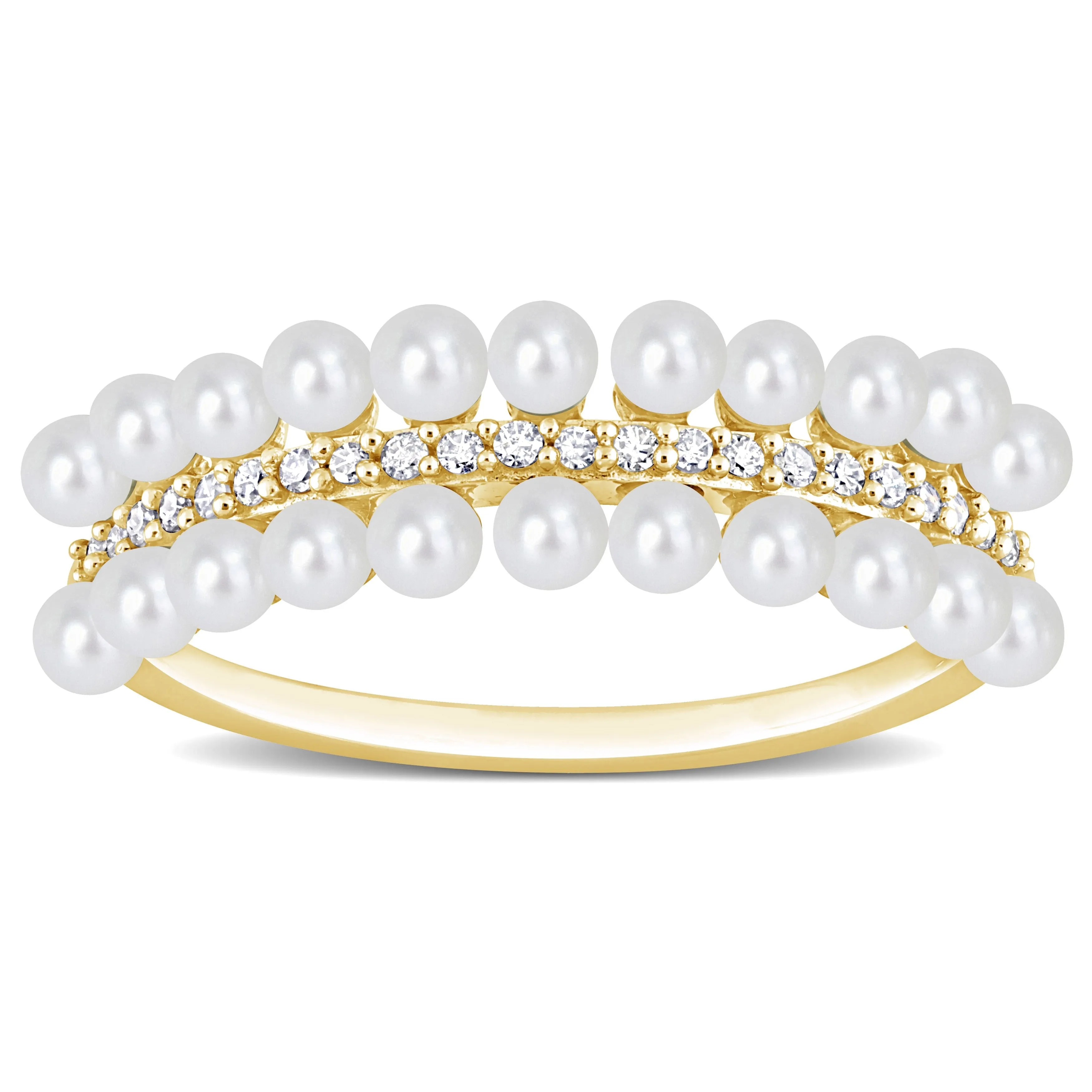 Miadora White Cultured Freshwater Pearl and 1/10ct TDW Diamond Multi-row Eternity Ringing 10k Yellow Gold sold by Zulily product image thumbnail 2