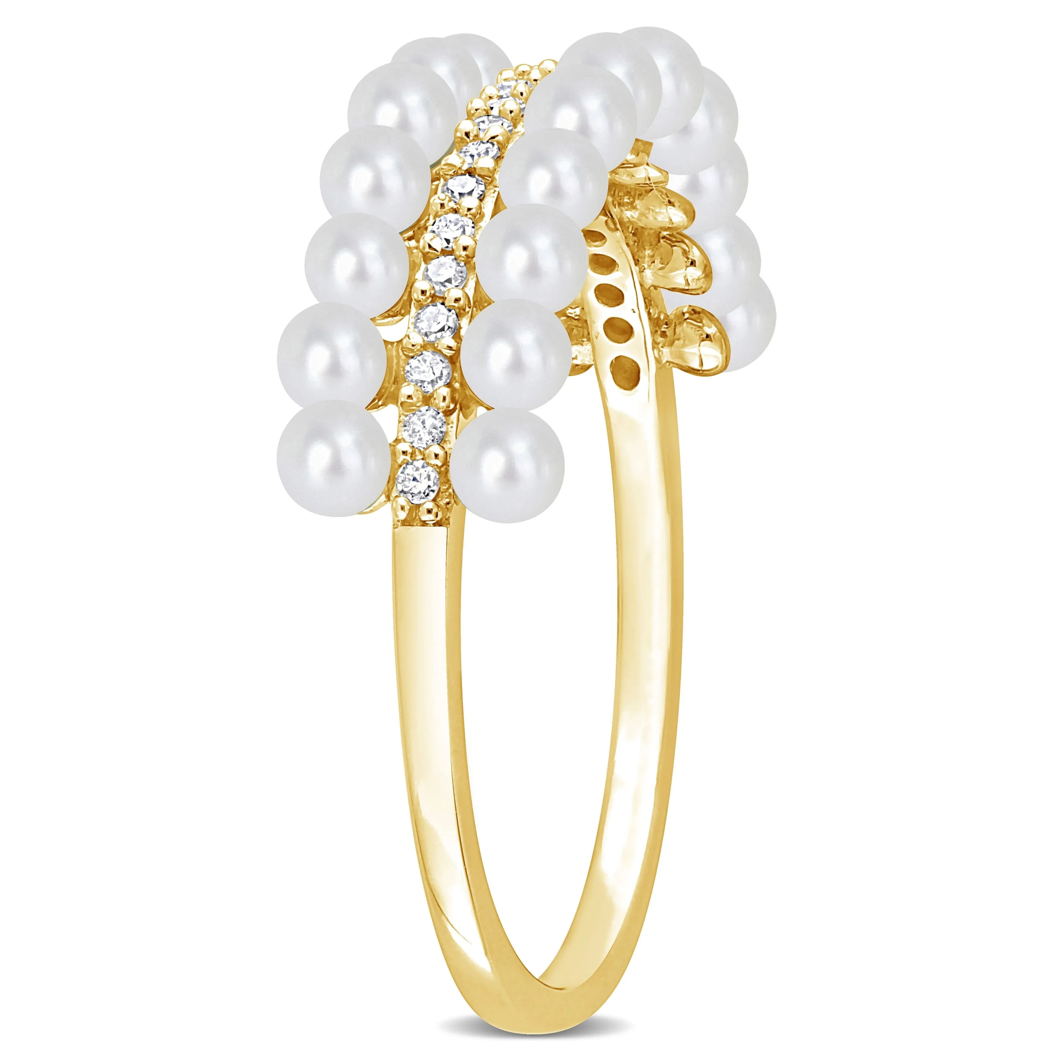Miadora White Cultured Freshwater Pearl and 1/10ct TDW Diamond Multi-row Eternity Ringing 10k Yellow Gold sold by Zulily product image thumbnail 3
