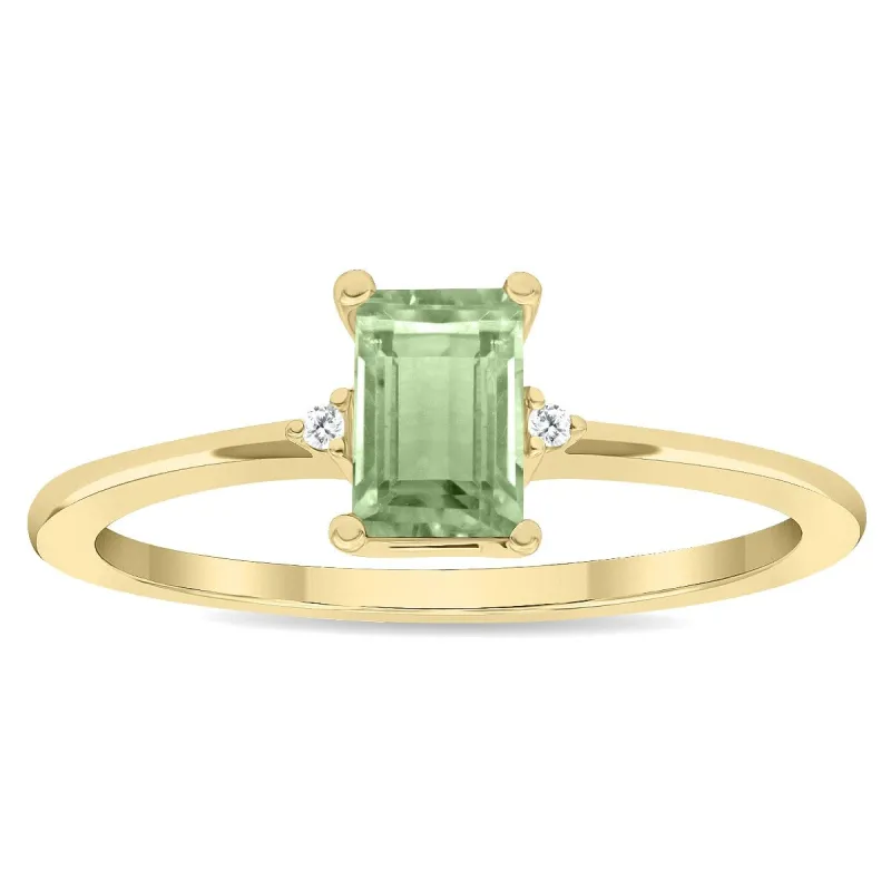 Women's Emerald Cut Green Amethyst and Diamond Classic Band in 10K Yellow Gold sold by Zulily