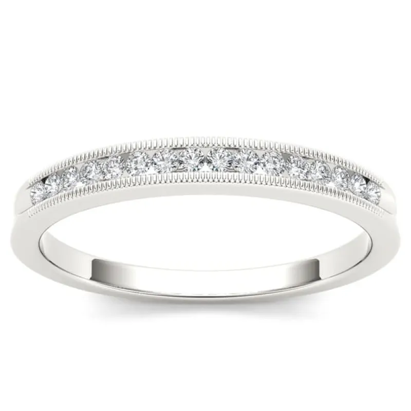 De Couer 10k White Gold 1/6ct TDW Diamond Milgrain Wedding Band sold by Zulily