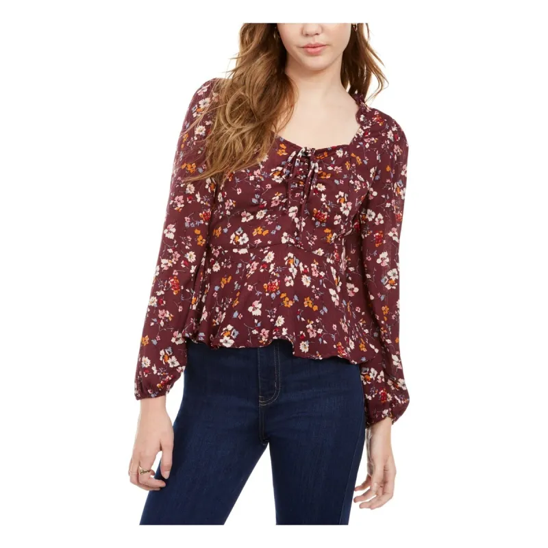 Trixxi Women's Floral Long Sleeve Scoop Neck Top Maroon Floral Size X-Large sold by Zulily