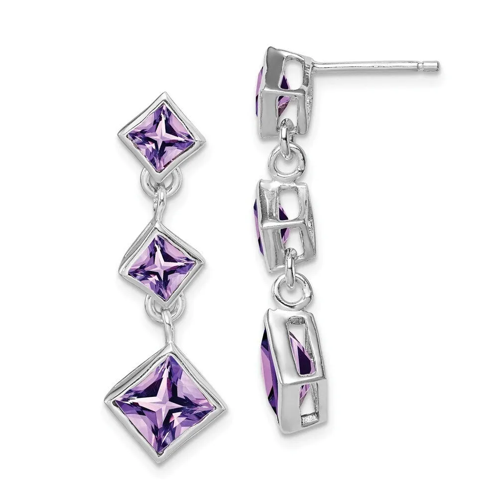 Curata 925 Sterling Silver 35x10mm Princess Amethyst Drop Dangle Earrings sold by Zulily