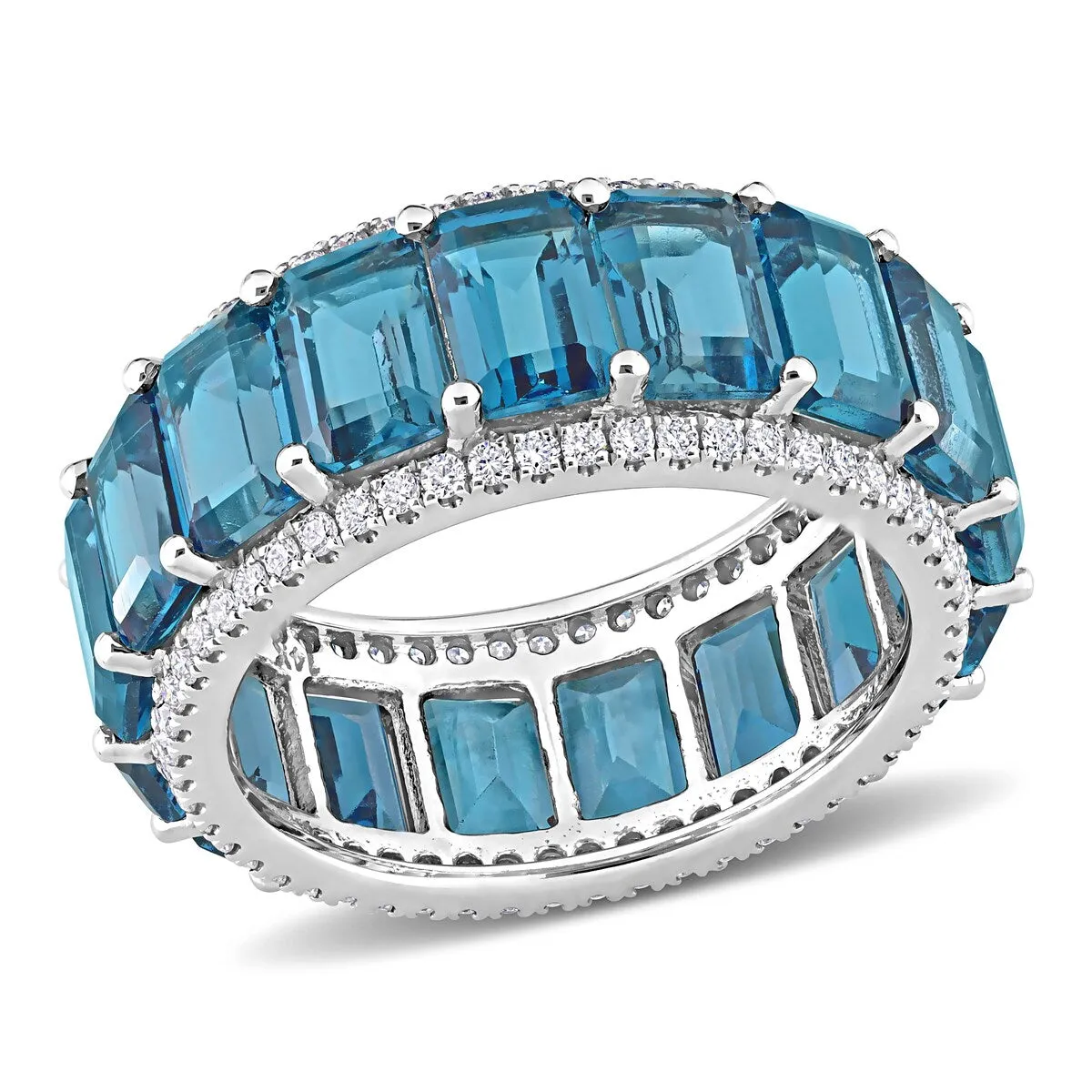 Miadora Octagon-cut London-Blue Topaz & 5/8ct TDW Diamond Full-Eternity Band in 14k White Gold sold by Zulily product image thumbnail 2