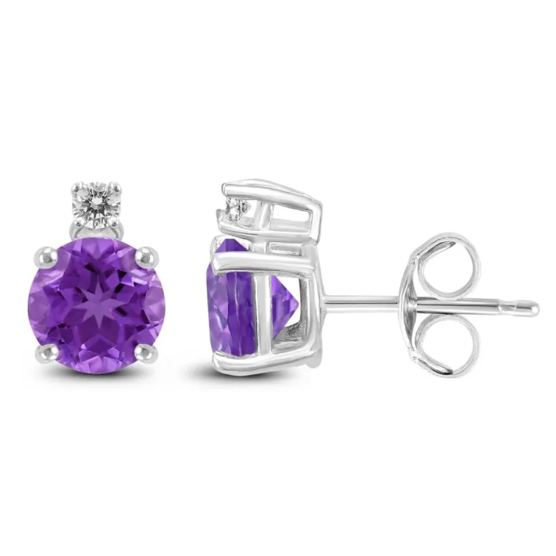 14K White Gold 7MM Round Amethyst and Diamond Earrings sold by Zulily