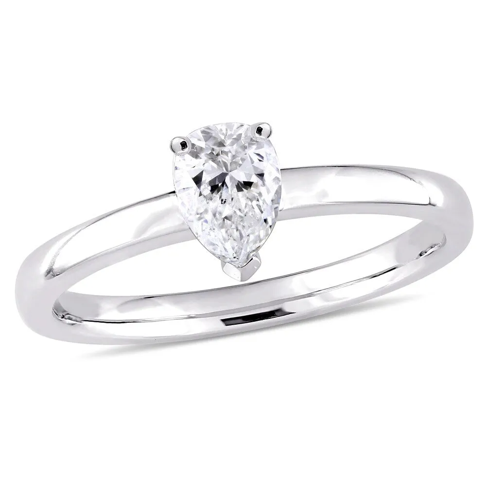 Miadora Signature Collection 14k White Gold 1/2ct TDW Pear-Cut Diamond Solitaire Engagement Ring sold by Zulily product image thumbnail 3