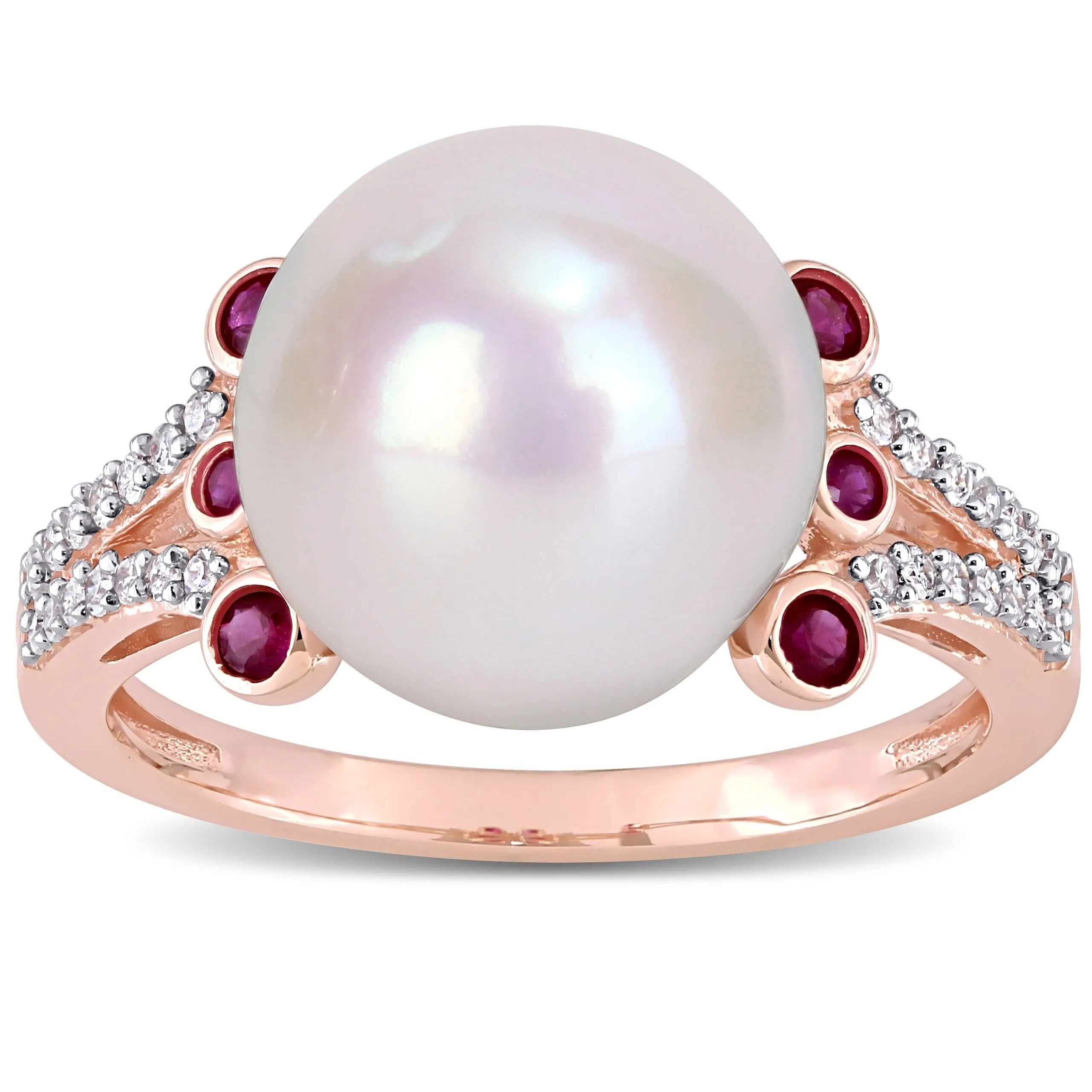 Miadora 11-12mm Cultured Freshwater Pearl 1/5ct TGW Ruby and 1/7ct TW Diamond Split Shank Ring in 10k Rose Gold sold by Zulily product image thumbnail 2