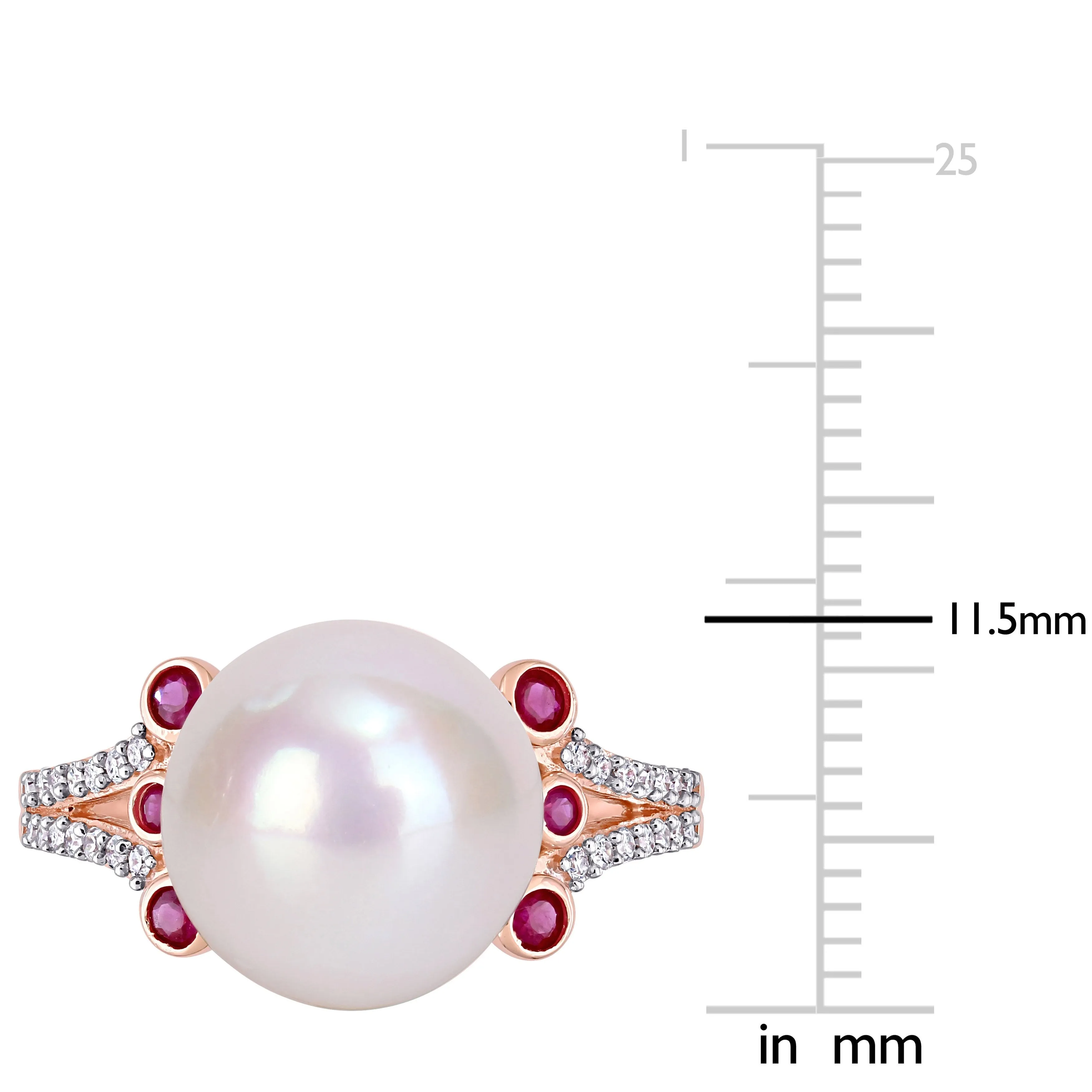 Miadora 11-12mm Cultured Freshwater Pearl 1/5ct TGW Ruby and 1/7ct TW Diamond Split Shank Ring in 10k Rose Gold sold by Zulily product image thumbnail 4