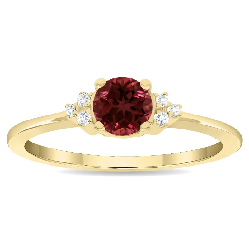 Women's Round Shaped Garnet and Diamond Half Moon Ring in 10K Yellow Gold sold by Zulily