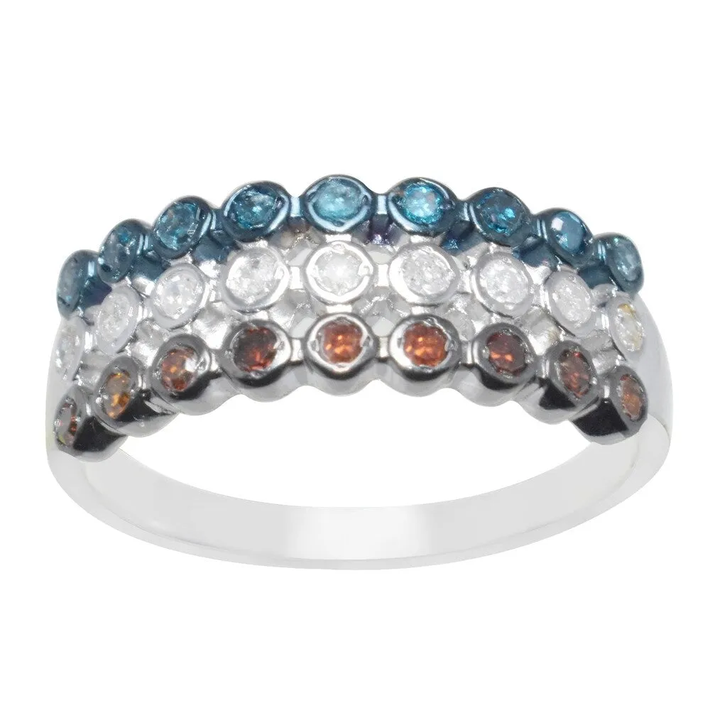Sterling Silver with 0.50 CTTW Genuine Red, White & Blue Diamond Band Ring sold by Zulily