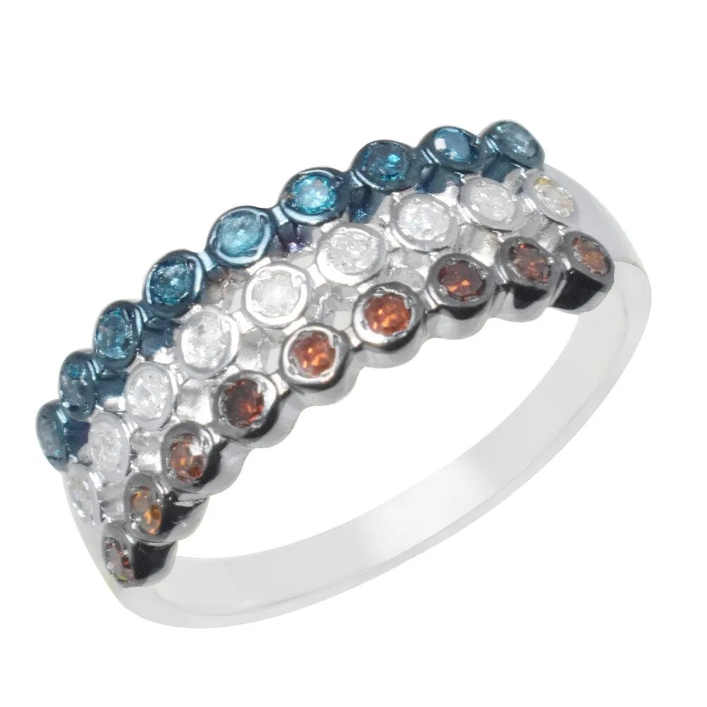 Sterling Silver with 0.50 CTTW Genuine Red, White & Blue Diamond Band Ring sold by Zulily product image thumbnail 2