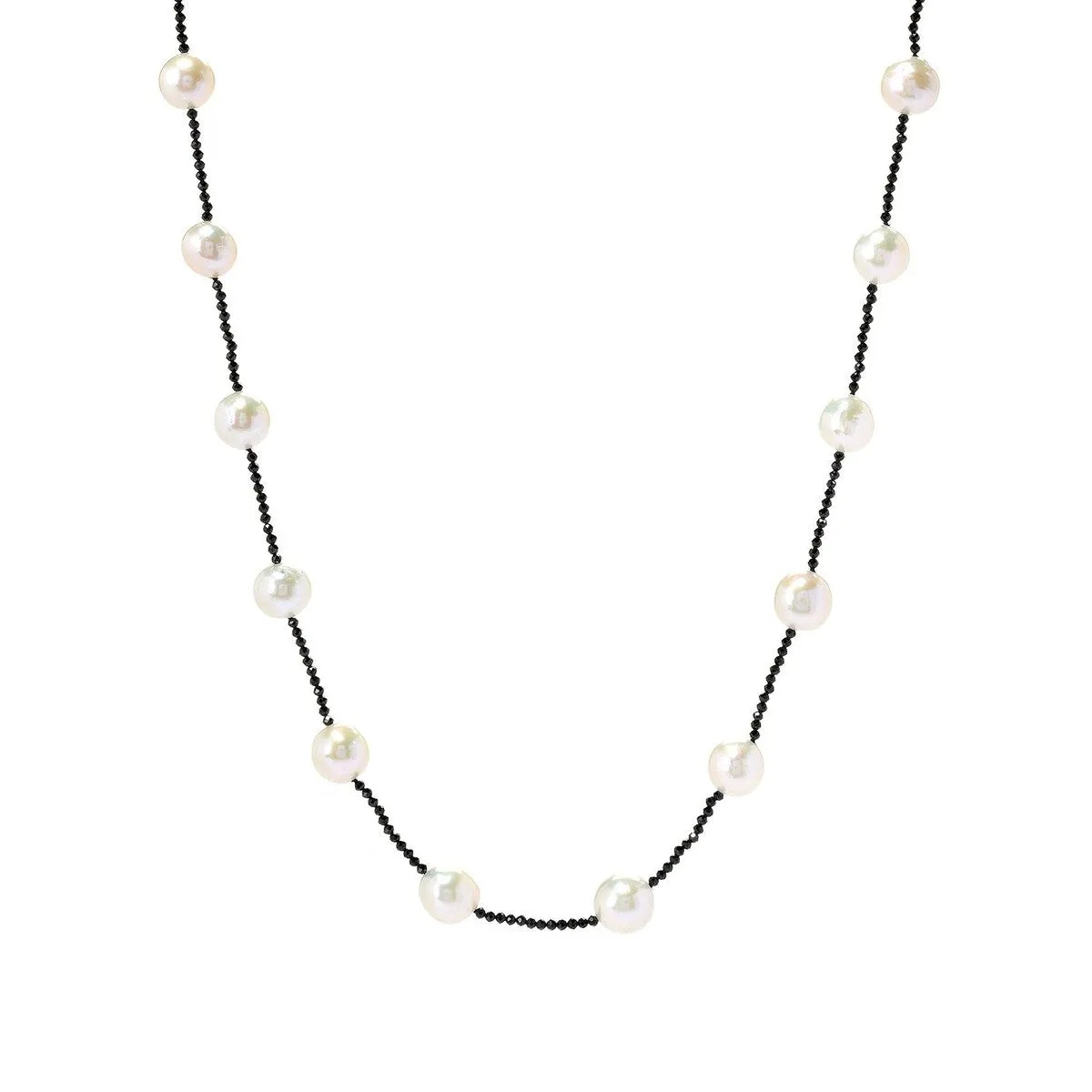 Freshwater Pearl and Black Spinel Beaded Sterling Silver Station Necklace sold by Zulily product image thumbnail 4