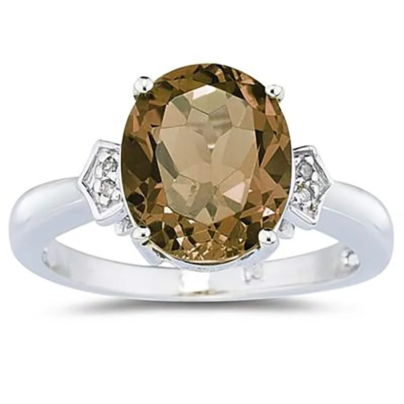 Smokey Quartz & Diamond Ring in 10k White Gold made by Zulily