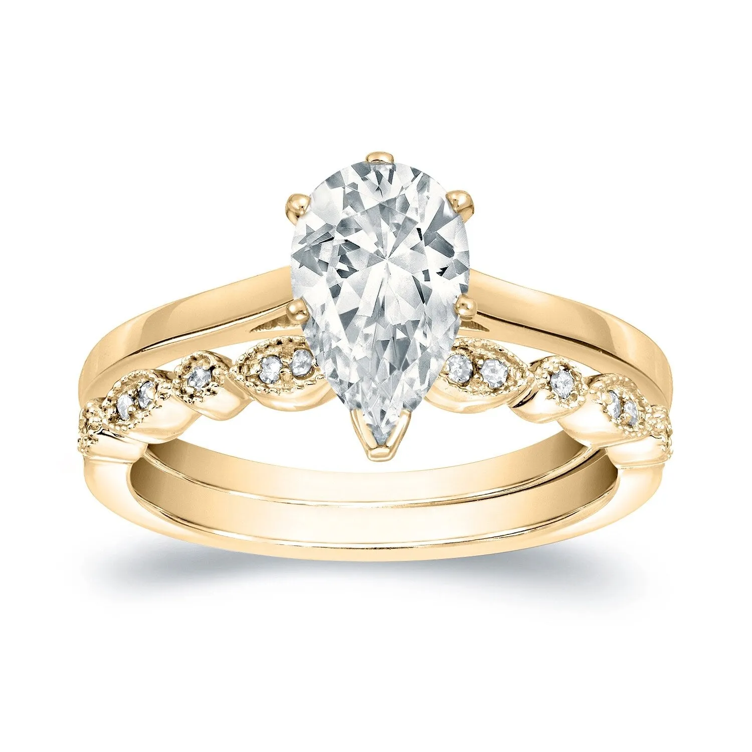 Auriya 14k Gold 1 1/6ctw Vintage Pear Shape Solitaire Diamond Engagement Ring Set sold by Zulily product image thumbnail 2