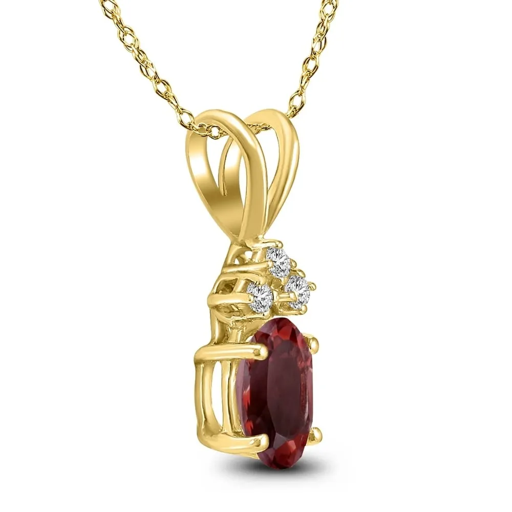 14K Yellow Gold 8x6MM Oval Garnet and Diamond Pendant sold by Zulily product image thumbnail 2