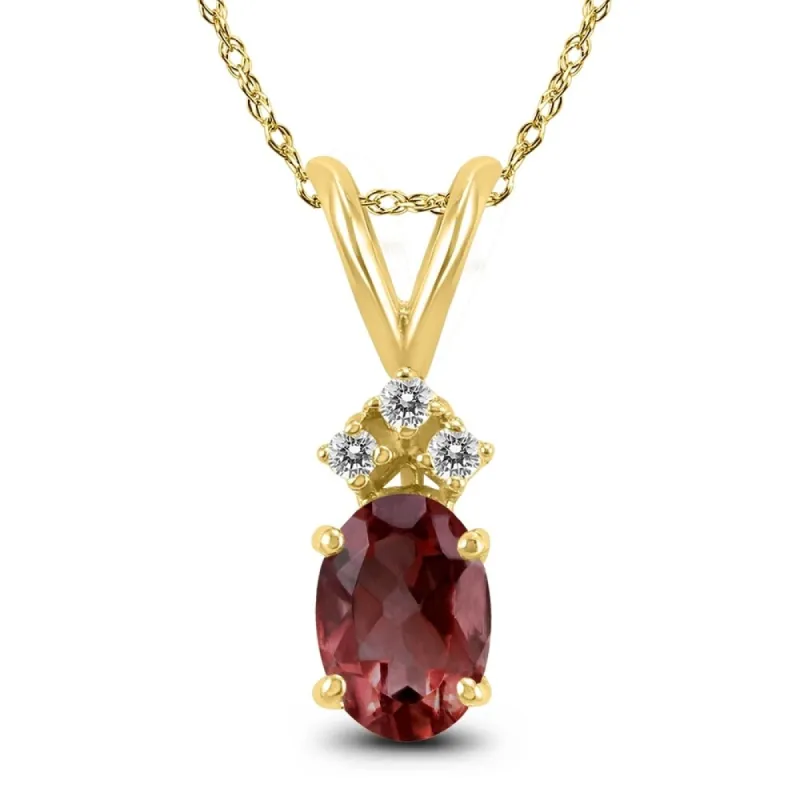 14K Yellow Gold 8x6MM Oval Garnet and Diamond Pendant sold by Zulily