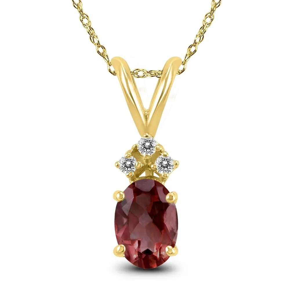 14K Yellow Gold 8x6MM Oval Garnet and Diamond Pendant sold by Zulily