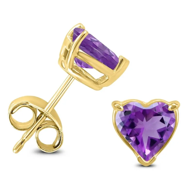 14K Yellow Gold 7MM Heart Amethyst Earrings sold by Zulily