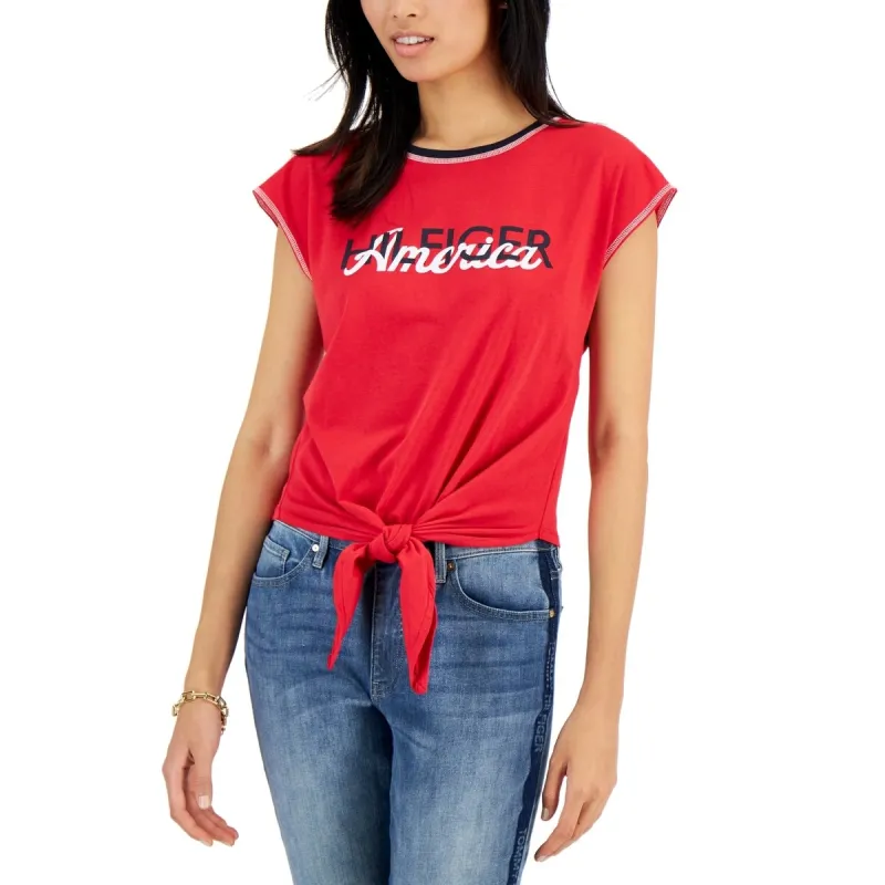 Tommy Hilfiger Women's Americana Tie Front T-Shirt Red Size Medium sold by Zulily