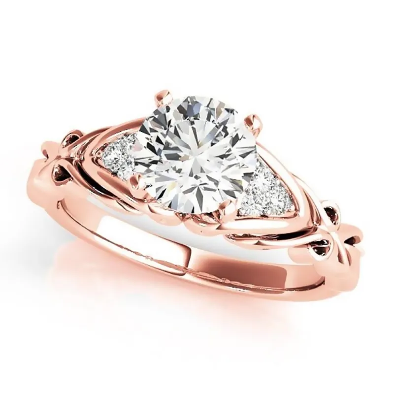 Auriya 14k Gold Carved 3/4ct Moissanite and Diamond Engagement Ring 1/10ctw sold by Zulily