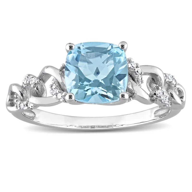 Miadora Cushion Sky Blue Topaz and 1/10ct TDW Diamond Link Engagement Ring in 10k White Gold sold by Zulily