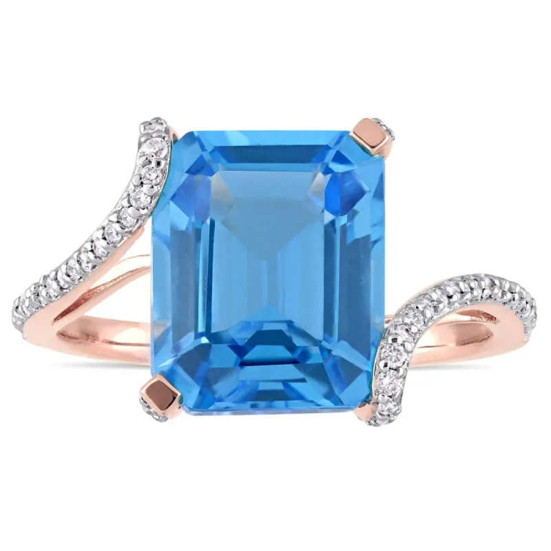 Miadora Signature Collection 14k Rose Gold Swiss-Blue Topaz and 1/4ct TDW Diamond Bypass Cocktail Ring - Blue sold by Zulily