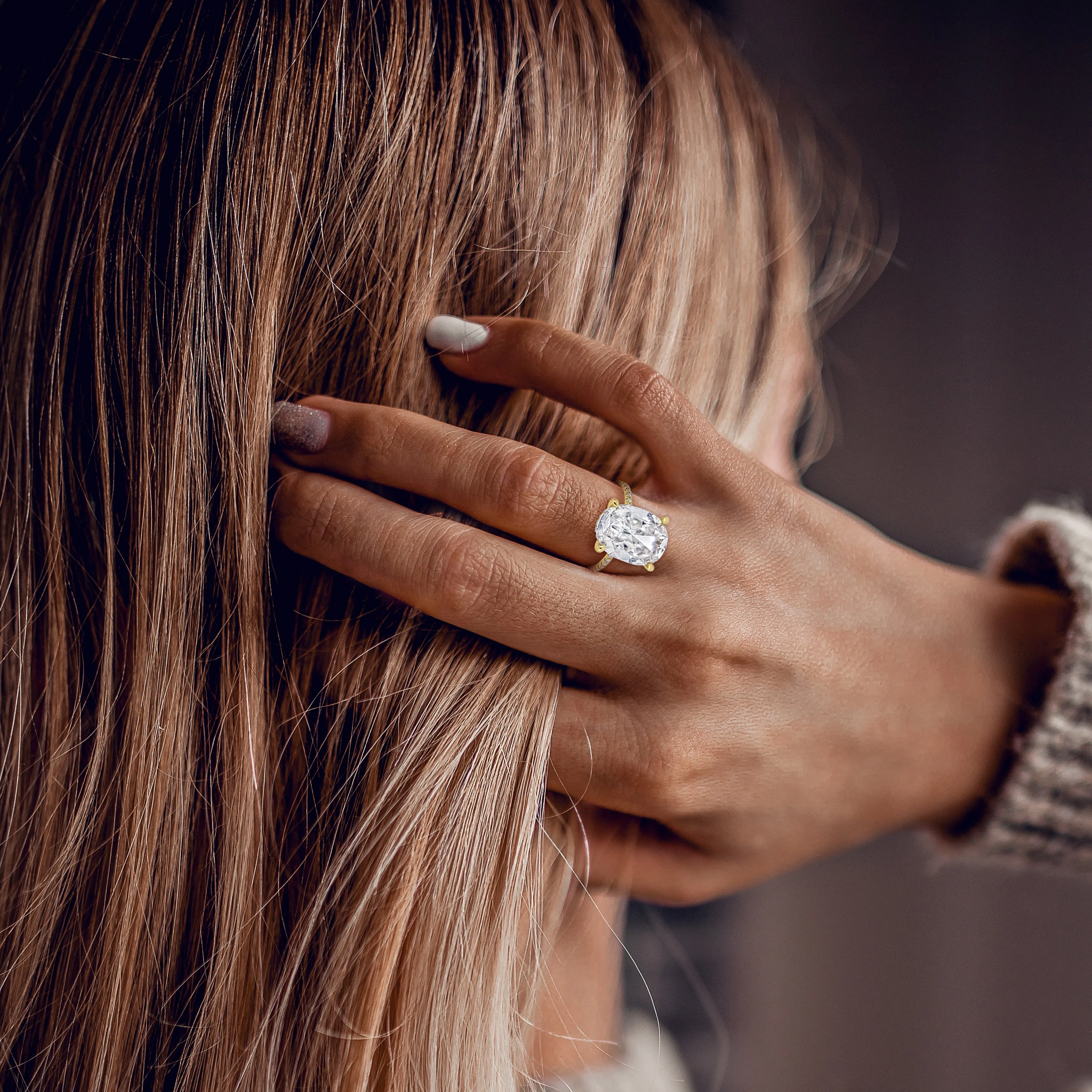 Miadora 8ct DEW Oval Created Moissanite Engagement Ring in 10k Yellow Gold sold by Zulily product image thumbnail 5