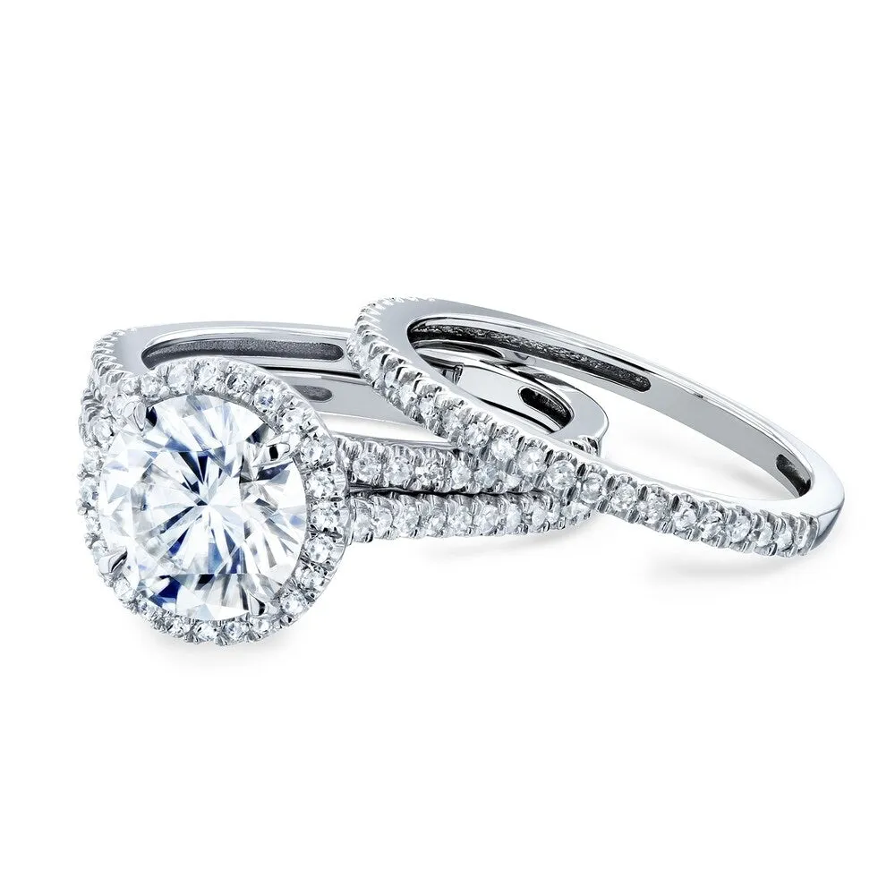 Annello by Kobelli 14k Gold 2 1/2ct TGW Forever One Moissanite and Diamond Round Halo 3-Piece Bridal Rings Set (DEF/VS, GH/I) sold by Zulily product image thumbnail 4