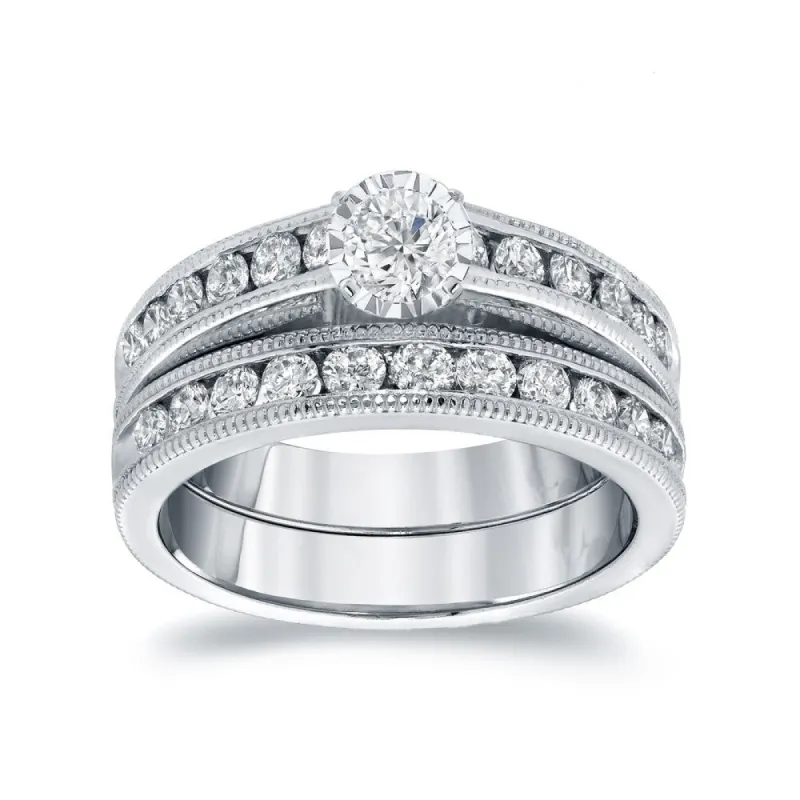 Auriya 14k Gold 1/2ctw Round Channel-set Diamond Engagement Ring Set sold by Zulily