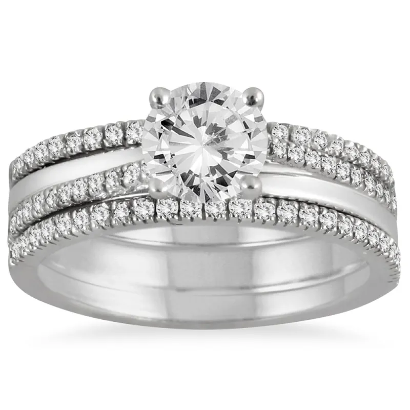 AGS Certified 1 2/5 Carat TW Diamond Three Piece Bridal Set in 14K White Gold (I-J Color, I2-I3 Clarity) sold by Zulily