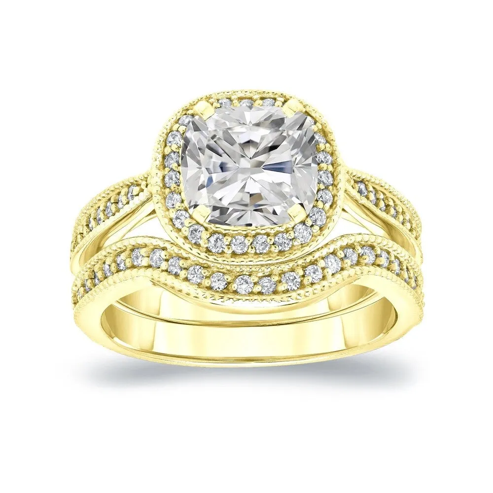 Auriya 1 5/8ctw Vintage Cushion-cut Diamond Halo Engagement Ring Set 14k Gold Certified sold by Zulily product image thumbnail 2