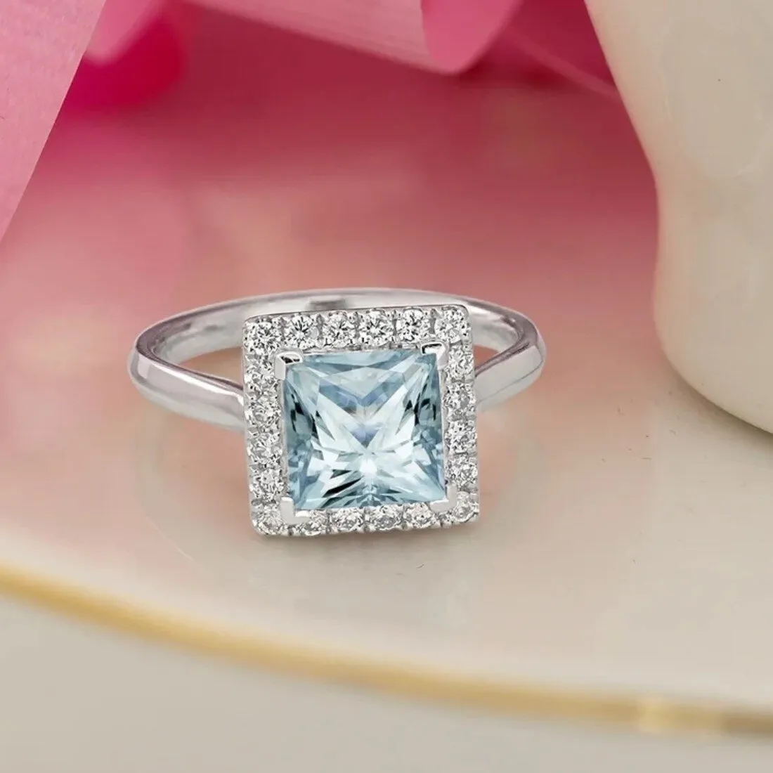 Auriya 1ct Princess-cut Aquamarine Halo Diamond Engagement Ring 1/3ctw 14k Gold sold by Zulily