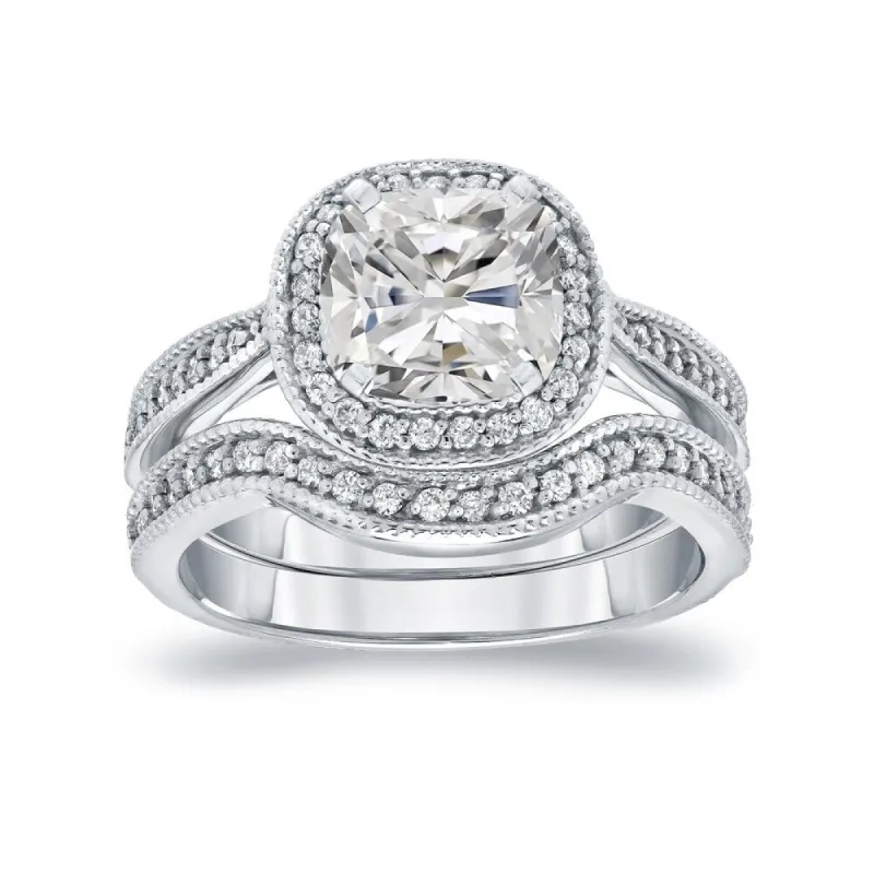 Auriya 1 5/8ctw Vintage Cushion-cut Diamond Halo Engagement Ring Set 14k Gold Certified sold by Zulily