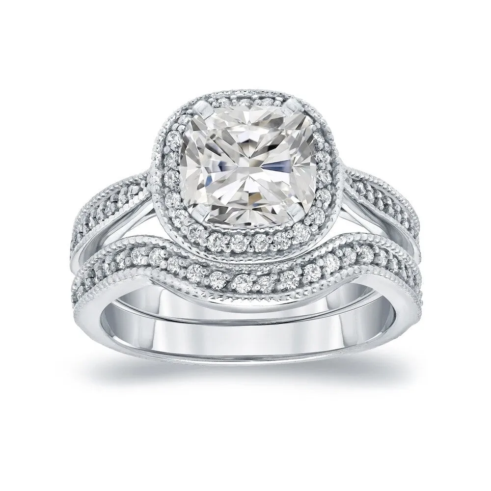 Auriya 1 5/8ctw Vintage Cushion-cut Diamond Halo Engagement Ring Set 14k Gold Certified sold by Zulily