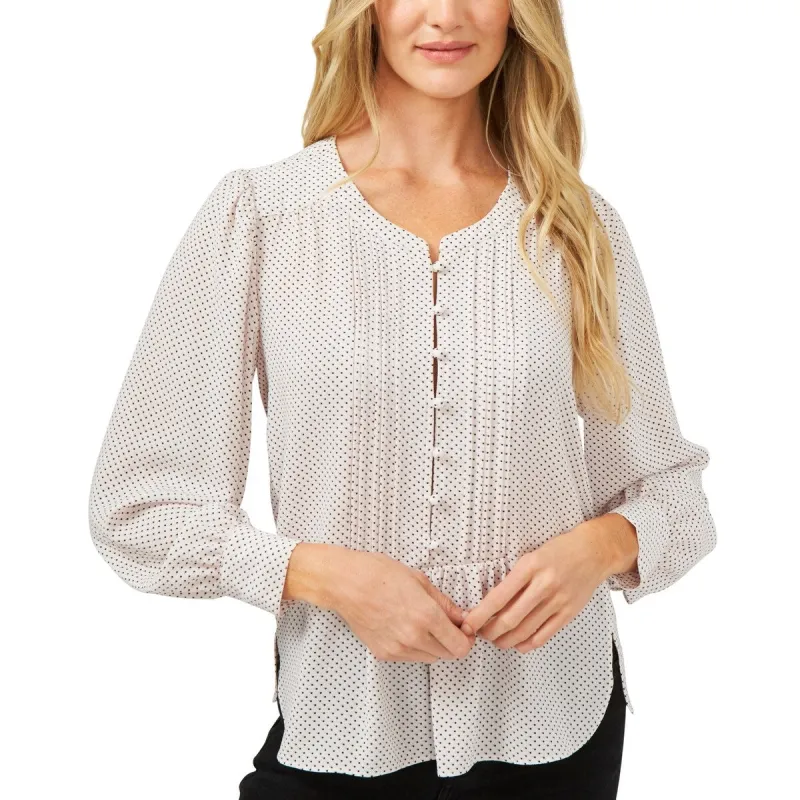 CeCe Women's Shadow Dot Long Sleeve Top White Size X-Small sold by Zulily